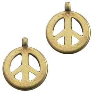1 x DQ metaal bedel met peace teken 15x 18  mm Antiek Brons, Ophalen of Verzenden, Nieuw, Kraal