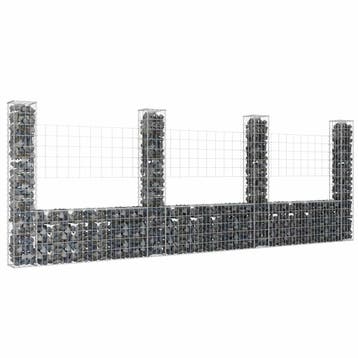 vidaXL Schanskorf U-vormig met 4 palen 380x20x150 cm ijzer, Verzenden, Nieuw, IJzer