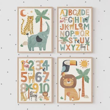 Boho Jungle Safari Dieren Canvas Muurdecoratie - Leeuw, Olif