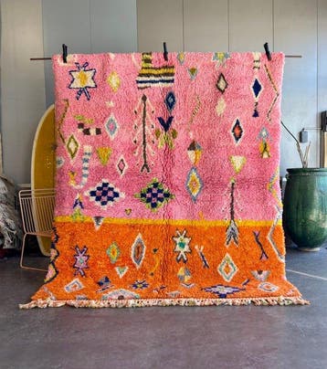 Roze en oranje Marokkaanse Berber tapijt – handgeweven, Nieuw