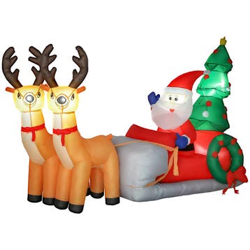 Opblaasbare Kerstdecoratie, Kerstman In Rendierslee, Polyest, Verzenden, Nieuw