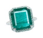 Ring - 14 karaat Witgoud, Green (Zambia) Minor Oil - 9.36ct., Sieraden, Tassen en Uiterlijk, Nieuw