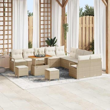 vidaXL Tuin Sofa Set met kussen met opslag 13 pcs Beige en, Verzenden, Nieuw, Rotan, 3 zitplaatsen
