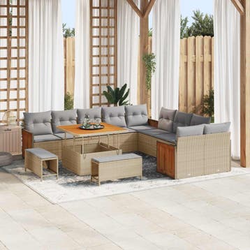 vidaXL Tuinbankenset 13 st 13-Aantal zitplaatsen Beige en, Verzenden, Nieuw, Rotan, 3 zitplaatsen