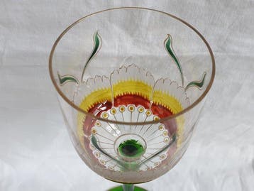 Theresienthal - Karaf - Wijnglas met emaille beschildering, Antiek en Kunst, Antiek | Glas en Kristal