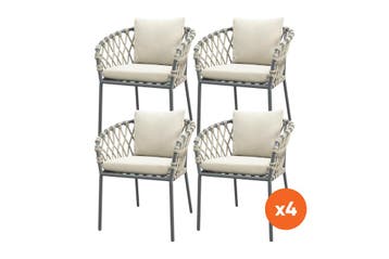 Set van 4 - Sara dining tuinstoelen - Rope/Antraciet, Verzenden, Nieuw, Overige materialen