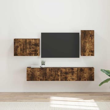 vidaXL TV Wandkast Set 4 st Gerookt eiken Bewerkt hout, Minder dan 50 cm, Verzenden, Nieuw, Minder dan 100 cm