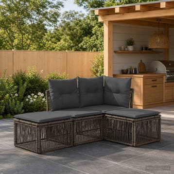 vidaXL Tuinbankenset 4 st Grijs poly rattan, Verzenden, Nieuw, 4 zitplaatsen