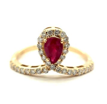 Ring - 14 karaat Geel goud - 0.72ct. tw. Robijn - Diamant, Nieuw