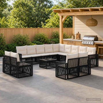 vidaXL Tuinbankenset 14 st Zwart en Cream Wit poly rattan, Verzenden, Nieuw, 4 zitplaatsen