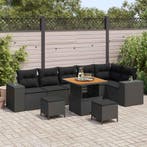 vidaXL Tuin Sofa Set met kussen 9 pcs Zwart poly rattan, Verzenden, Nieuw, Rotan, Meer dan 8 zitplaatsen