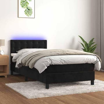 vidaXL Boxspring met matras en LED fluweel zwart 80x200 cm, Eenpersoons, Verzenden, Zwart, Nieuw