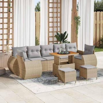 vidaXL Tuinbankenset 10 st Beige poly rattan, Verzenden, Nieuw, Rotan, Meer dan 8 zitplaatsen