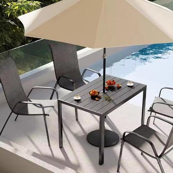Tuintafel met Parasolgat – Aluminium en WPC, 110x70 cm, Verzenden, Nieuw