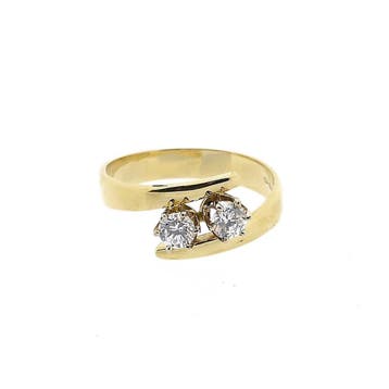 Gouden toi et moi ring met roos geslepen diamant; 14 kara..., Gebruikt, 20 of groter, Ophalen of Verzenden, Met edelsteen