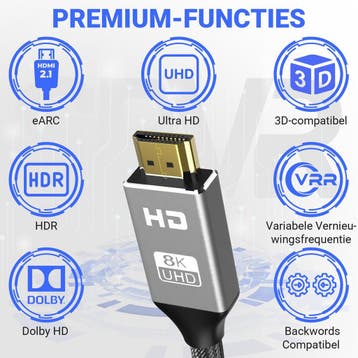 SBVR HDMI Kabel 2.1 - 8K Ultra HD - 4K 120 Hz - Nylon HDMI, Audio, Tv en Foto, Ophalen of Verzenden, Nieuw