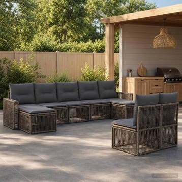 vidaXL Tuinbankenset 9 st Grijs en Donkergrijs poly rattan, Verzenden, Nieuw, Meer dan 8 zitplaatsen