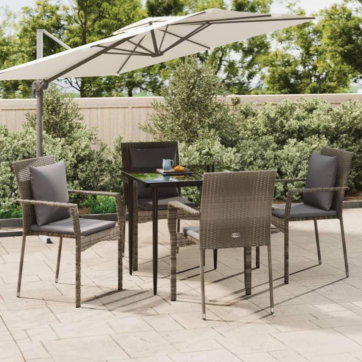 vidaXL 5-delige Tuinset met kussens poly rattan zwart en, Tuin en Terras, Tuinsets en Loungesets, Tuinset, Nieuw, 4 zitplaatsen