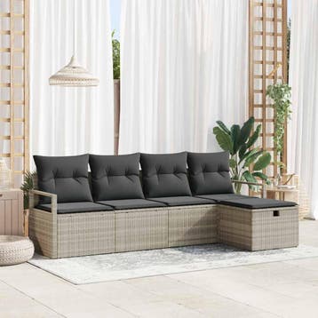 vidaXL Bankstel met kussen met opslag Lichtgrijs poly rattan, Verzenden, Nieuw, 5 zitplaatsen