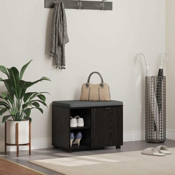vidaXL Halbank met kussen met plank Zwarte Eik 60 x 38 x 46, Verzenden, Nieuw