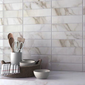 Wandtegel Cifre Diamond Gold Marmerlook Wit Goud Mat 7,5x30, Nieuw, 20 tot 40 cm, 10 m² of meer, Wandtegels