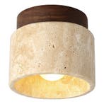 Japanse LED Plafondlamp Rond Steen en Hout, Huis en Inrichting, Lampen | Spots, Verzenden, Nieuw