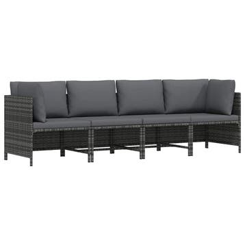vidaXL Tuinbank 4-zits met kussens poly rattan grijs, Tuin en Terras, Verzenden, Nieuw, Rotan