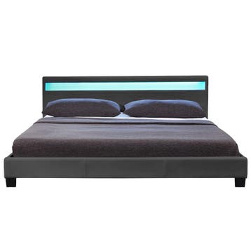 Gestoffeerd bed Paris - 140 x 200 cm - Donkergrijs - LED Ver, Verzenden, Nieuw