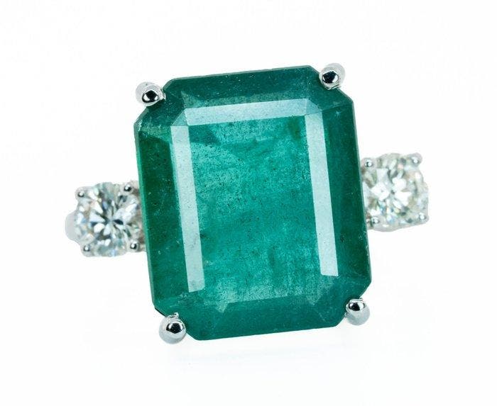 Ring - 14 karaat Witgoud, Groen (Zambia) - 6.48ct. tw., Sieraden, Tassen en Uiterlijk, Ringen