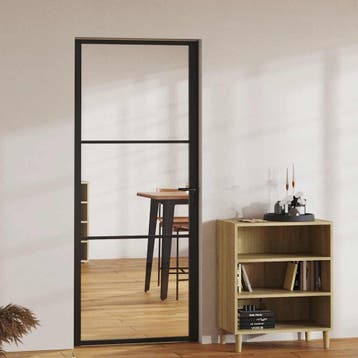 vidaXL Binnendeur 83x201,5 cm ESG-glas en aluminium zwart, Doe-het-zelf en Verbouw, Deuren en Horren, Verzenden, Nieuw