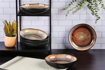 2dekans | Diep bord IRIS Ø22,5cm - 6 stuks - Wildbruin, Huis en Inrichting, Keuken | Servies, Ophalen of Verzenden, Gebruikt