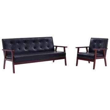 vidaXL 2-delig Bankstel kunstleer zwart, Verzenden, 150 tot 200 cm, Nieuw, Leer