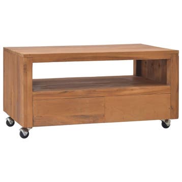 vidaXL Tv-meubel met wielen 80x50x42 cm massief teakhout, Verzenden, Nieuw, 50 tot 100 cm, Minder dan 100 cm
