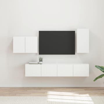 vidaXL TV Wandkast Set 4 st Wit Bewerkt hout, Minder dan 50 cm, Verzenden, Nieuw, Minder dan 100 cm