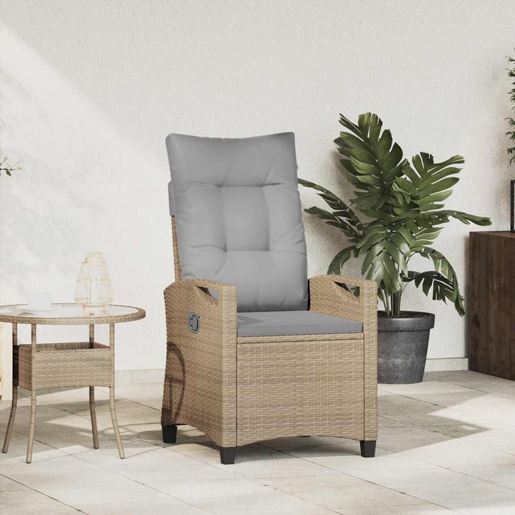 vidaXL Verstelbare tuinstoel Beige en Licht Grijs 56 x 60 x, Tuin en Terras, Tuinstoelen, Nieuw, Rotan, Verzenden