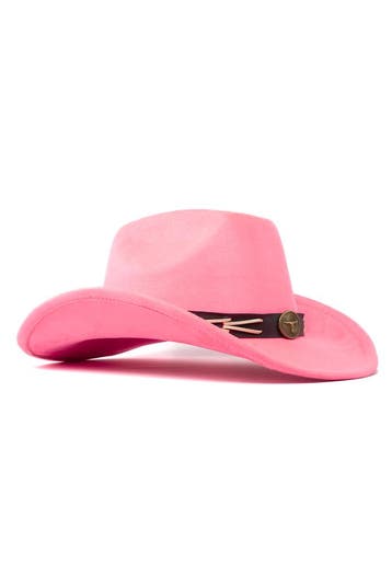 KIMU® Cowboyhoed Roze Gevlochten Band Verstelbaar t/m 59 Neo, Ophalen of Verzenden, Nieuw, Carnaval