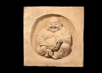 Oud-Chinees Terracotta Tegel met Lachende Boeddha, Antiek en Kunst