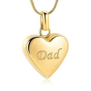 Ashanger rvs hartje Dad goudkleurig met gravure, Sieraden, Tassen en Uiterlijk, Kettinghangers, Nieuw