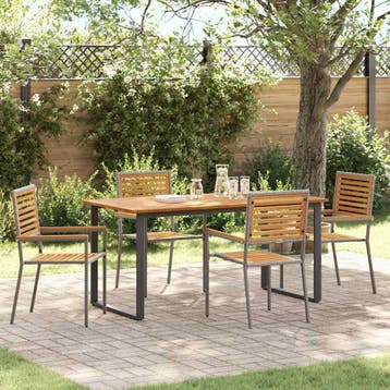 vidaXL Tuin eettafelset 5 st Grijs Massief Acaciahout, Verzenden, Nieuw, 5 zitplaatsen