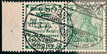 Duitse Rijk 1911 - Germania-reclame voor „Raueiser’s Weine“, Gestempeld