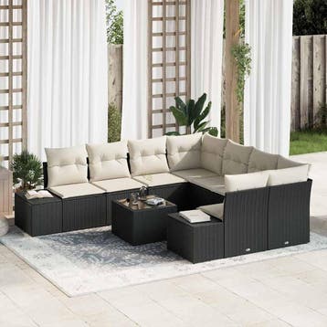 vidaXL Tuin Sofa Set 9 st Zwart poly rattan, Verzenden, Nieuw, Meer dan 8 zitplaatsen