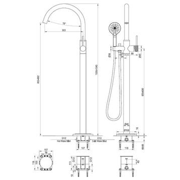 Badkraan Vrijstaand Brauer Copper Carving met Handdouche, Ophalen of Verzenden, Nieuw