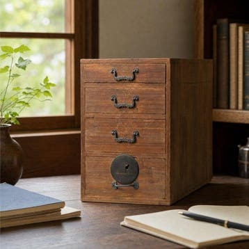 Ladekast - Hout - Japan - Draakmotief ijzeren handgrepen