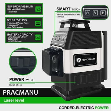Pracmanu 4D 16-Lijn Groen Laserwaterpas met Afstandsbedienin, Verzenden, Nieuw