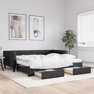 vidaXL Slaapbank met onderschuifbed en lades 100x200 cm stof, 100 cm, Eenpersoons, Verzenden, Zwart