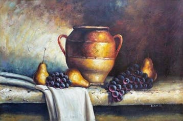 K. White (XX) - Elegant Still Life with Grapes, Pears and