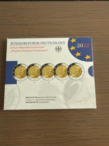 Duitsland. 2 Euro 2022 Erasmus (5 munten) Proof (Zonder