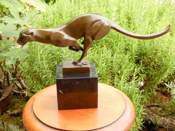sculptuur, Grote bronzen Art Deco Jaguar - 20 cm - Brons,