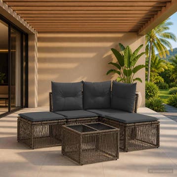 vidaXL Tuinbankenset 5 st Grijs poly rattan, Verzenden, Nieuw, 5 zitplaatsen