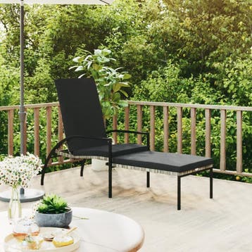 vidaXL Ligbed met voetensteun polyetheen rattan grijs, Verzenden, Nieuw